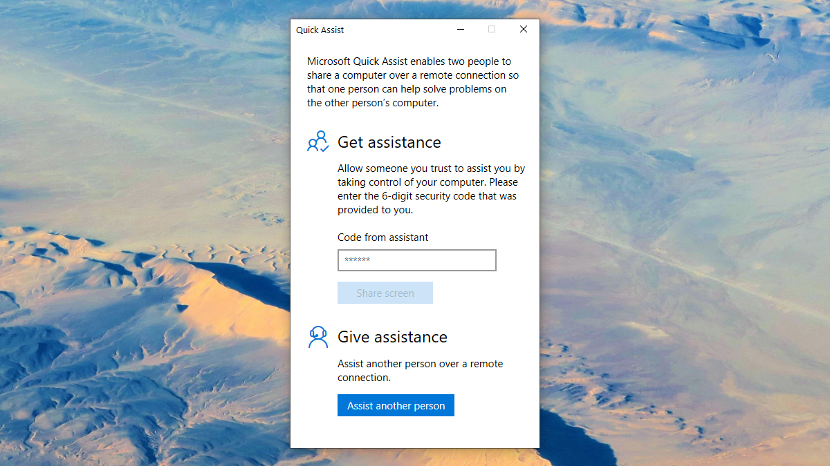 Quick Assist in Windows 10. (Screenshot: Windows)