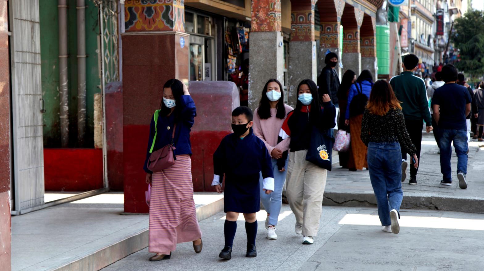People walking down a street in Thimpu, Bhutan on Monday, April 12, 2021. (Photo: AP, AP)
