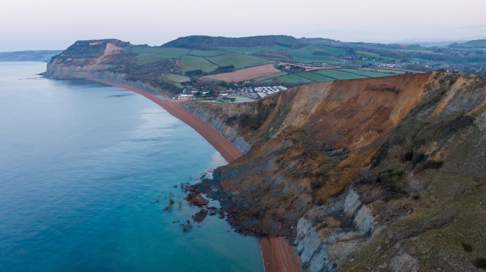 The gigantic rockfall along the Dorset Coast.  (Image: Finnbarr Webster, Getty Images)