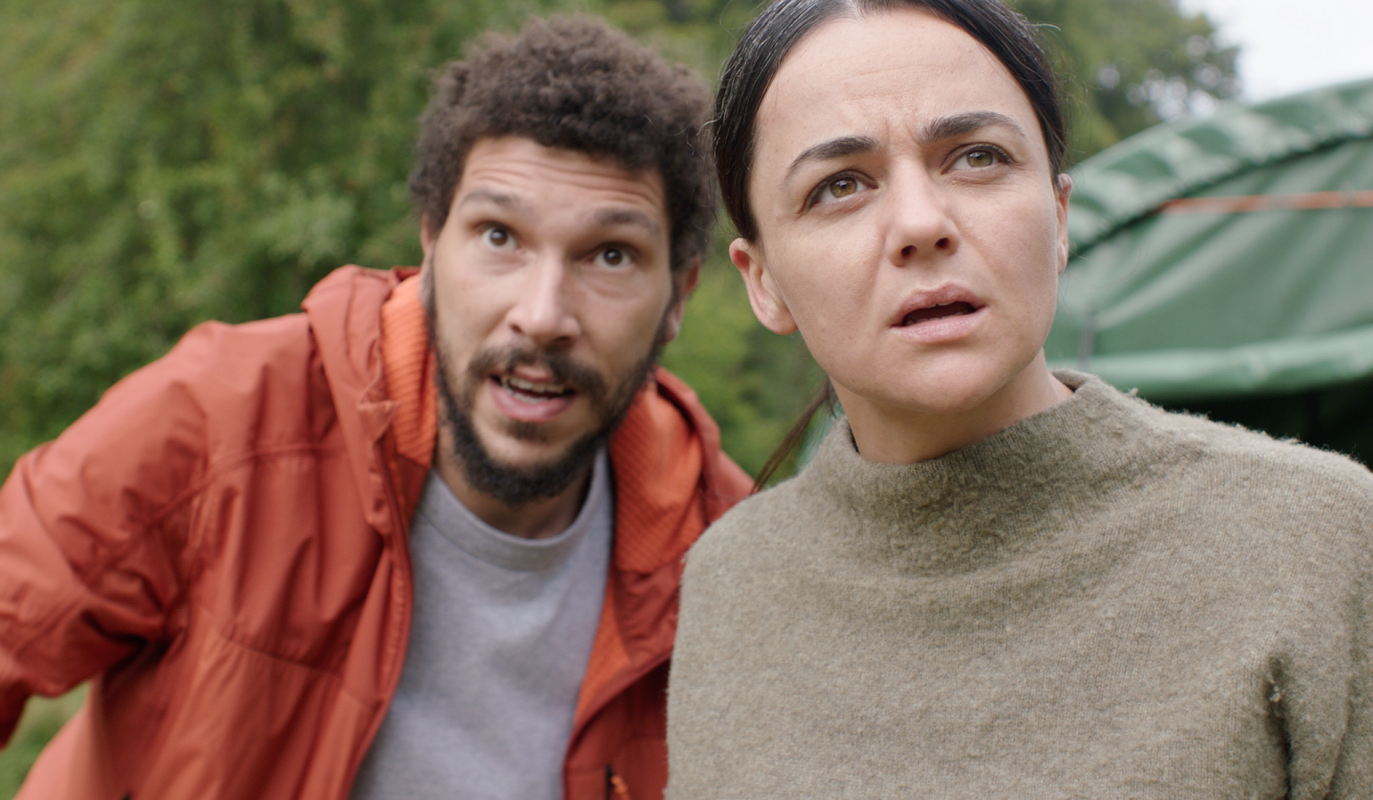 Martin Lowery (Joel Fry) and Dr. Wendle (Hayley Squires) witness something alarming in In the Earth. (Photo: Neon)