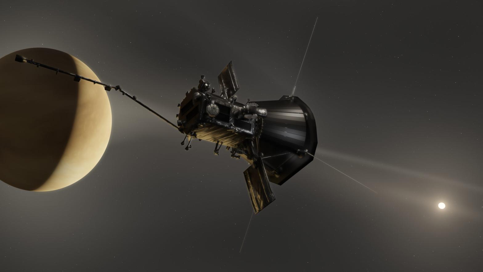 Artist's conception of the Parker Solar Probe and the dust ring located along Venus's orbital path.  (Image: Johns Hopkins APL/Ben Smith)