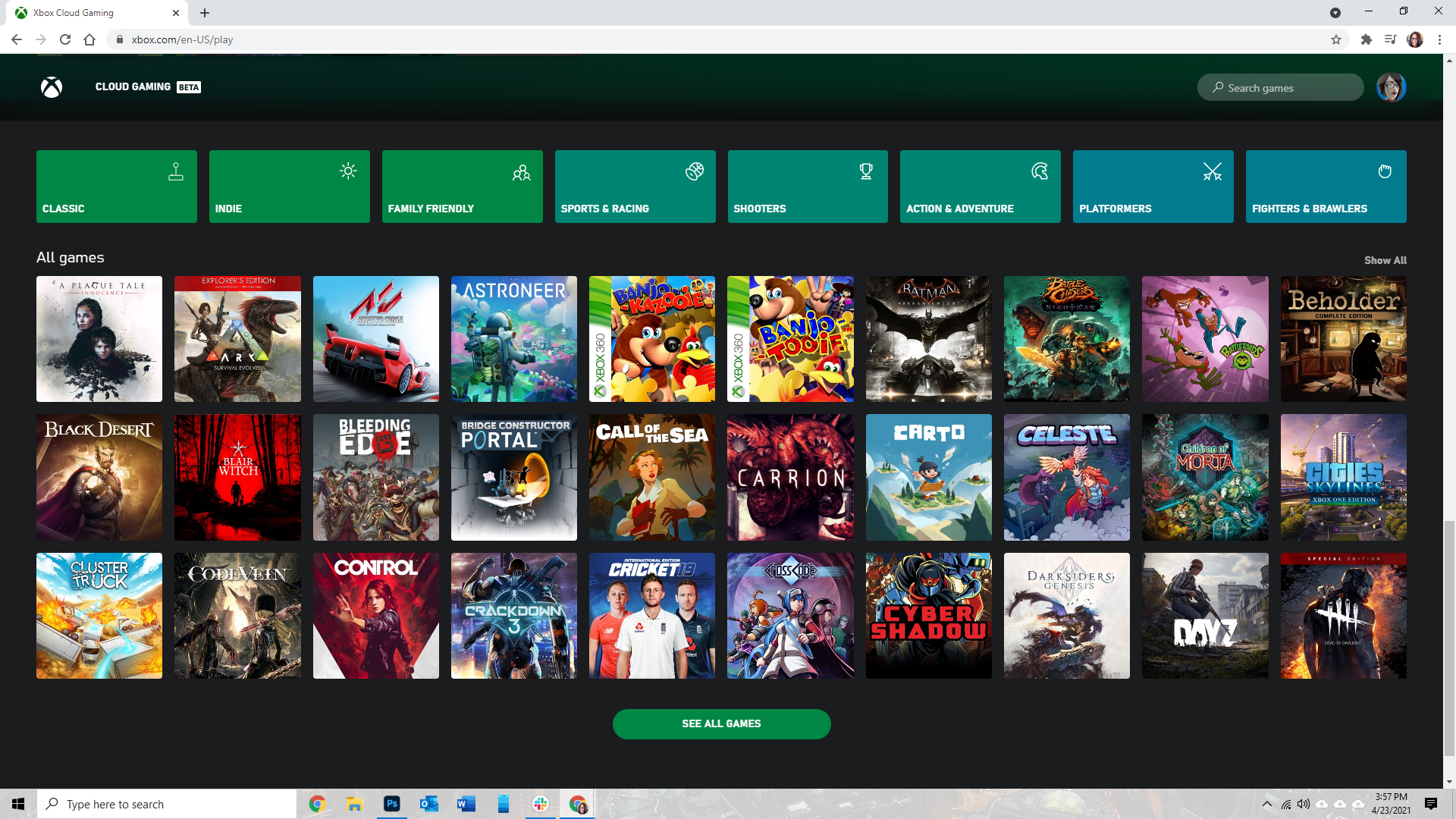 Xbox Cloud Gaming in Google Chrome on Windows 10. (Screenshot: Joanna Nelius/Gizmodo)
