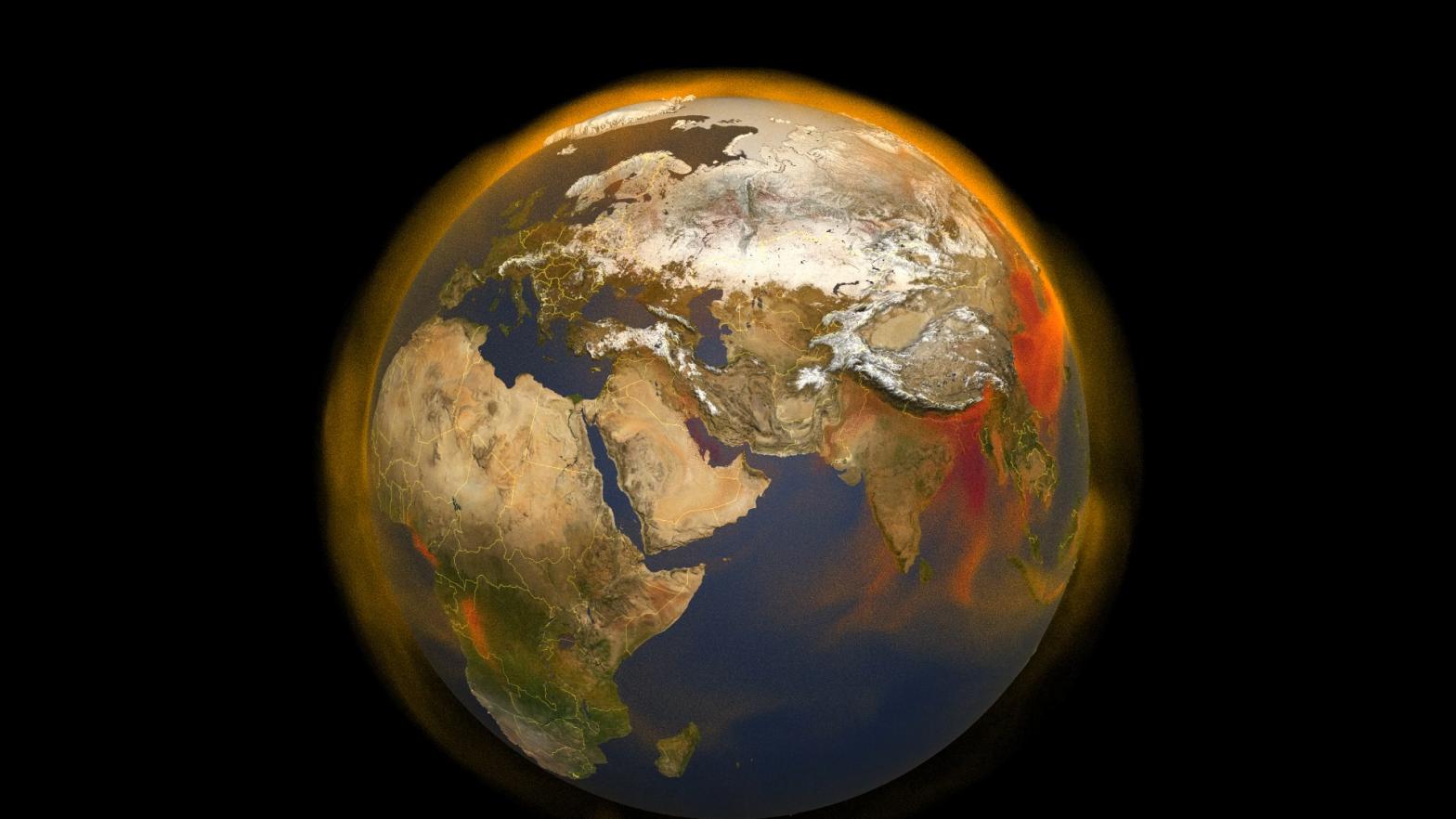 A 3D portrait of methane concentrations and a slightly wobblier Earth.  (Image: NASA)