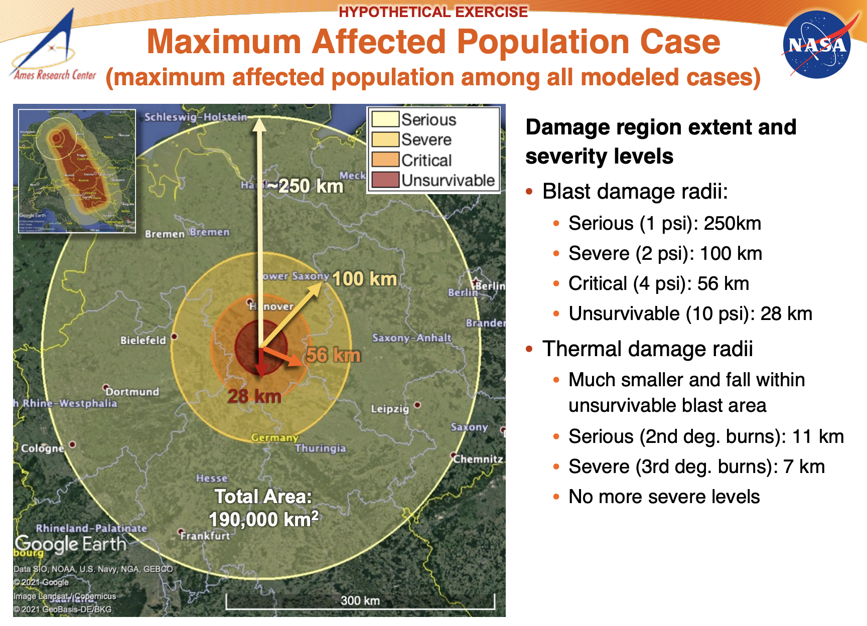 A slide taken from today's reports, showing maximum affected population case.  (Image: NASA/Ames Research Centre)
