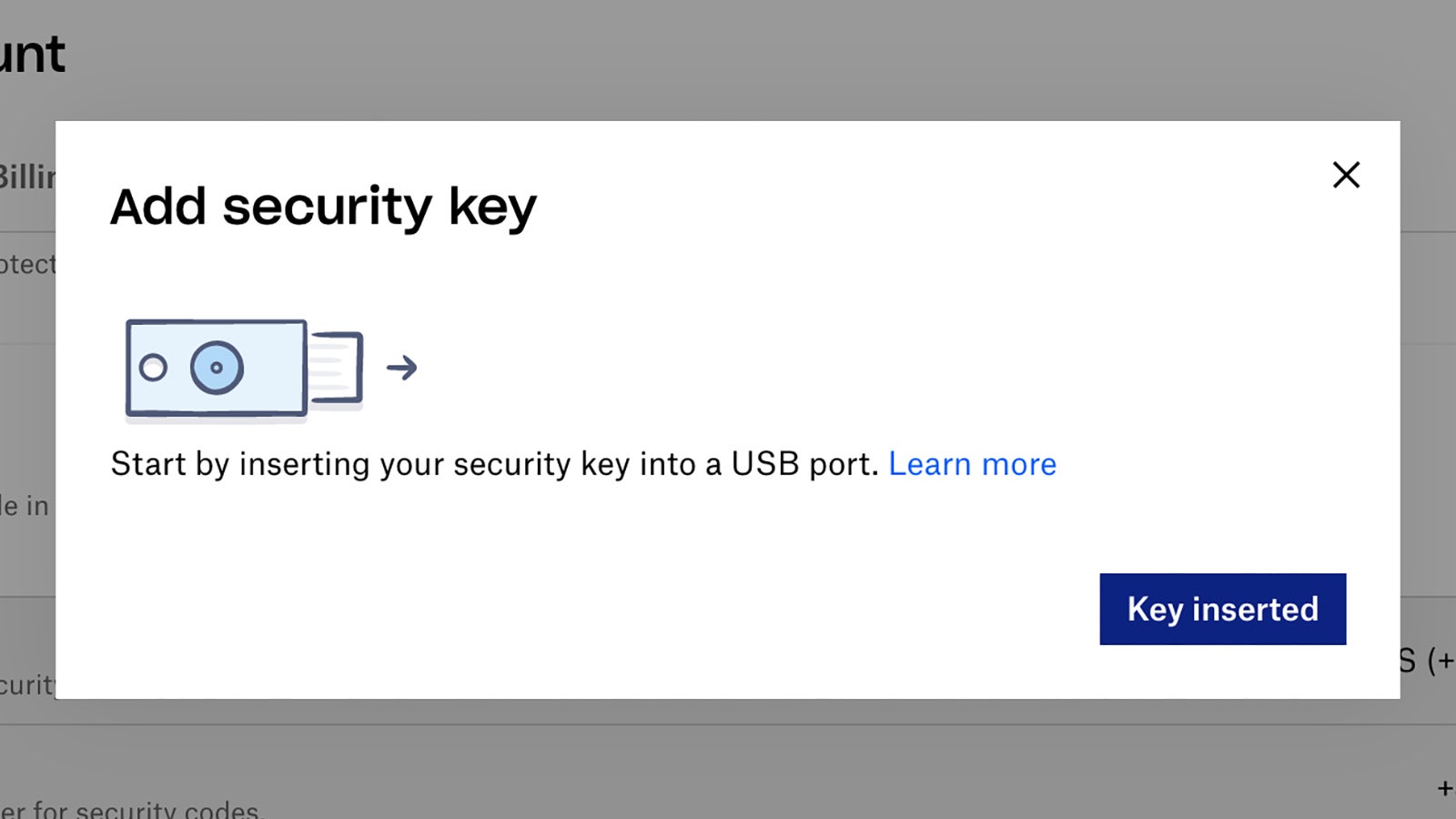 Adding a key to a Dropbox account. (Screenshot: Dropbox)