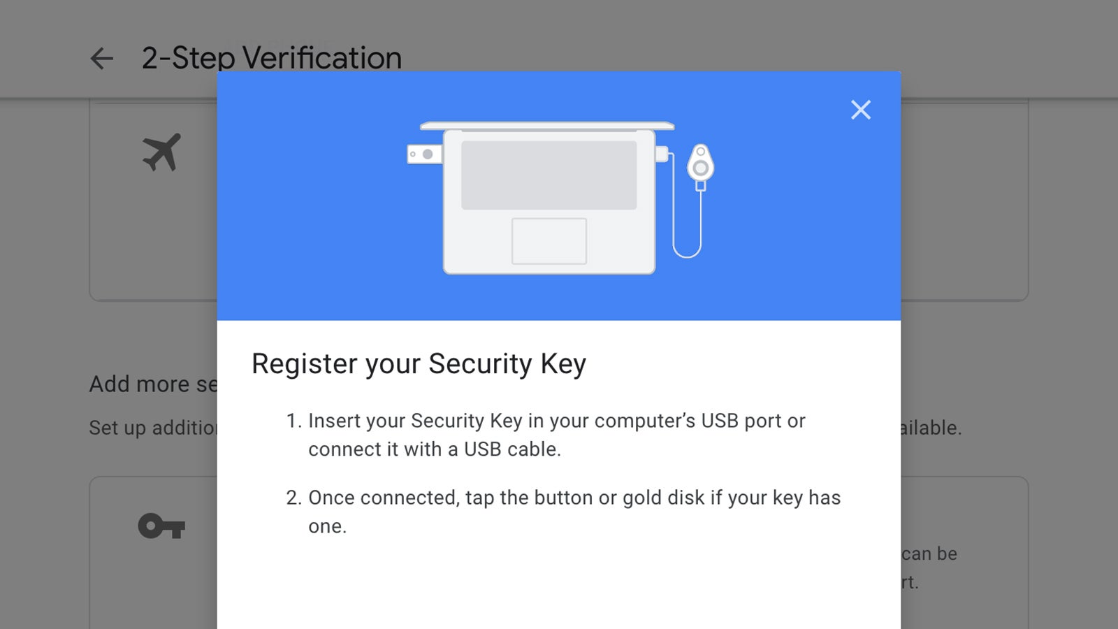 Adding a key to a Google account. (Screenshot: Google)