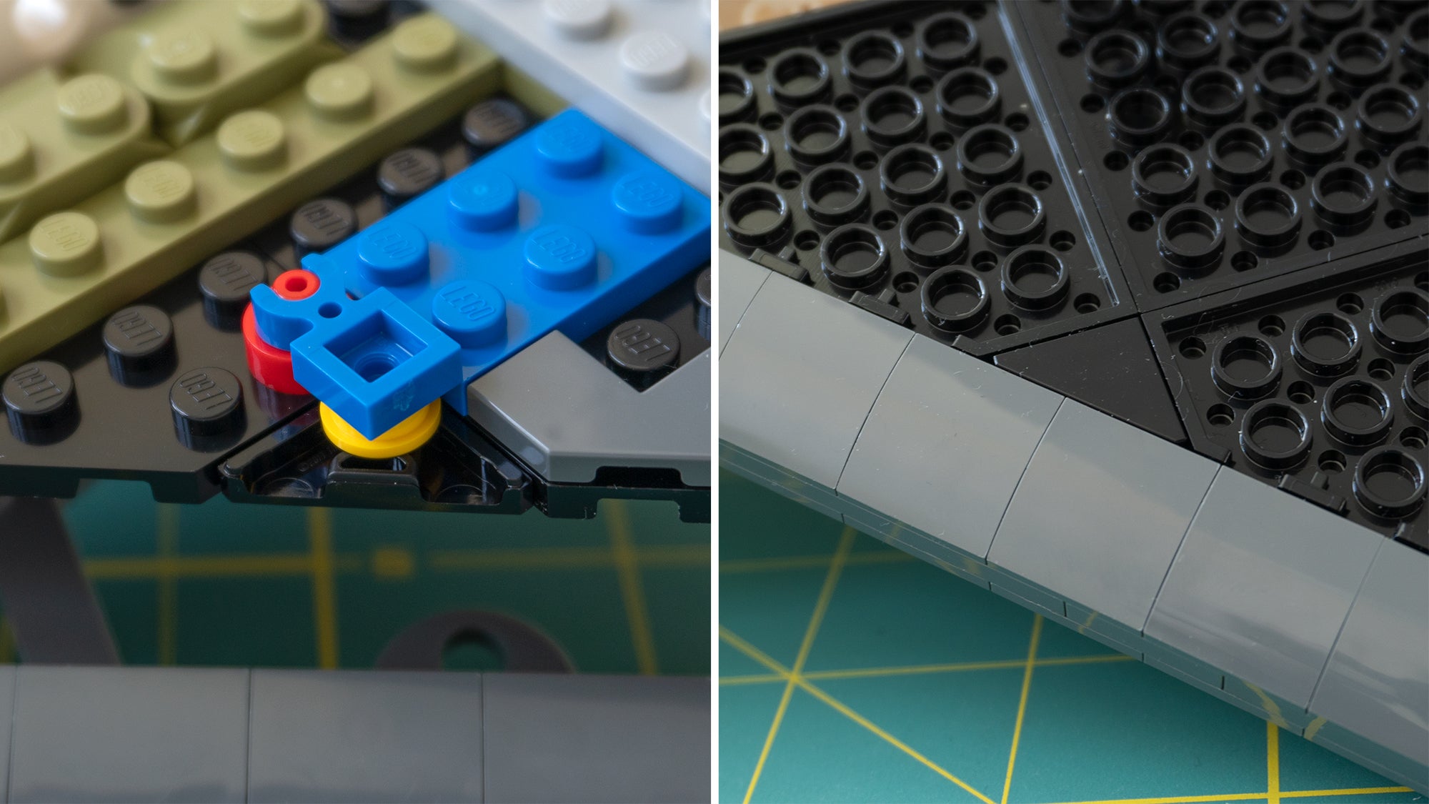 One of the smallest parts in the entire build that allowed a triangular plate to be suspended in place upside-down impressed me the most and reminded me why I'll probably never be a professional Lego builder. (Photo: Andrew Liszewski/Gizmodo)