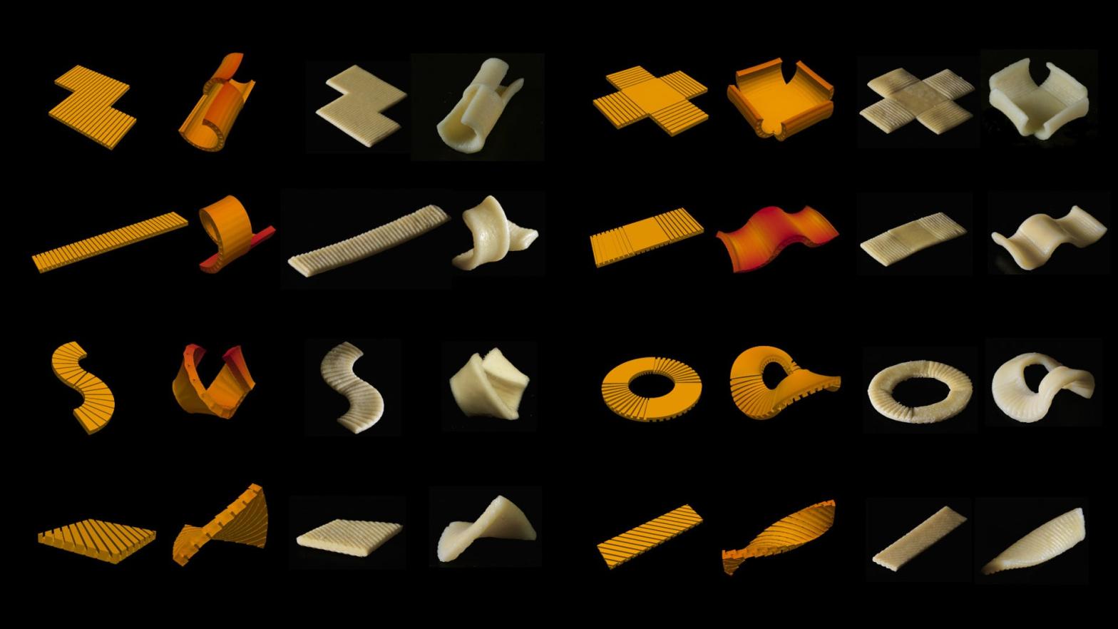 Some of the different digital models and shapes of cooked and uncooked pasta. (Graphic: Morphing Matter Lab. Carnegie Mellon University)