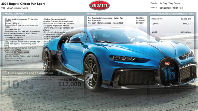 This Is What A $4 Million Bugatti Chiron Window Sticker Looks Like