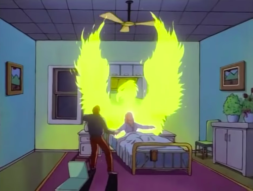 Phoenix realising what time it is and immediately going back to bed. (Screenshot: Disney+)