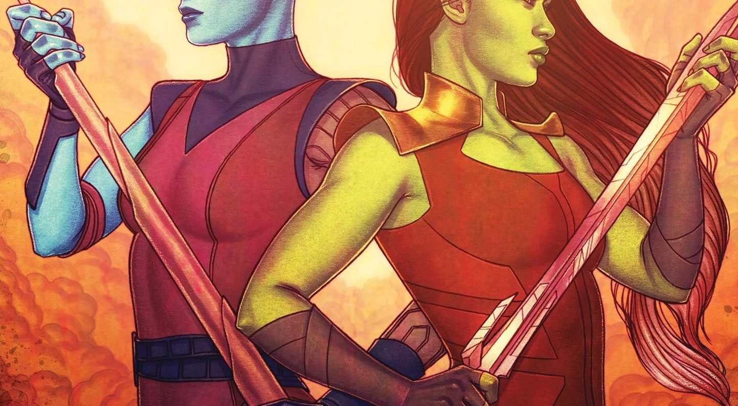 A crop of the cover to Gamora and Nebula: Sisters at Arms by Mackenzi Lee. (Image: Disney Books)