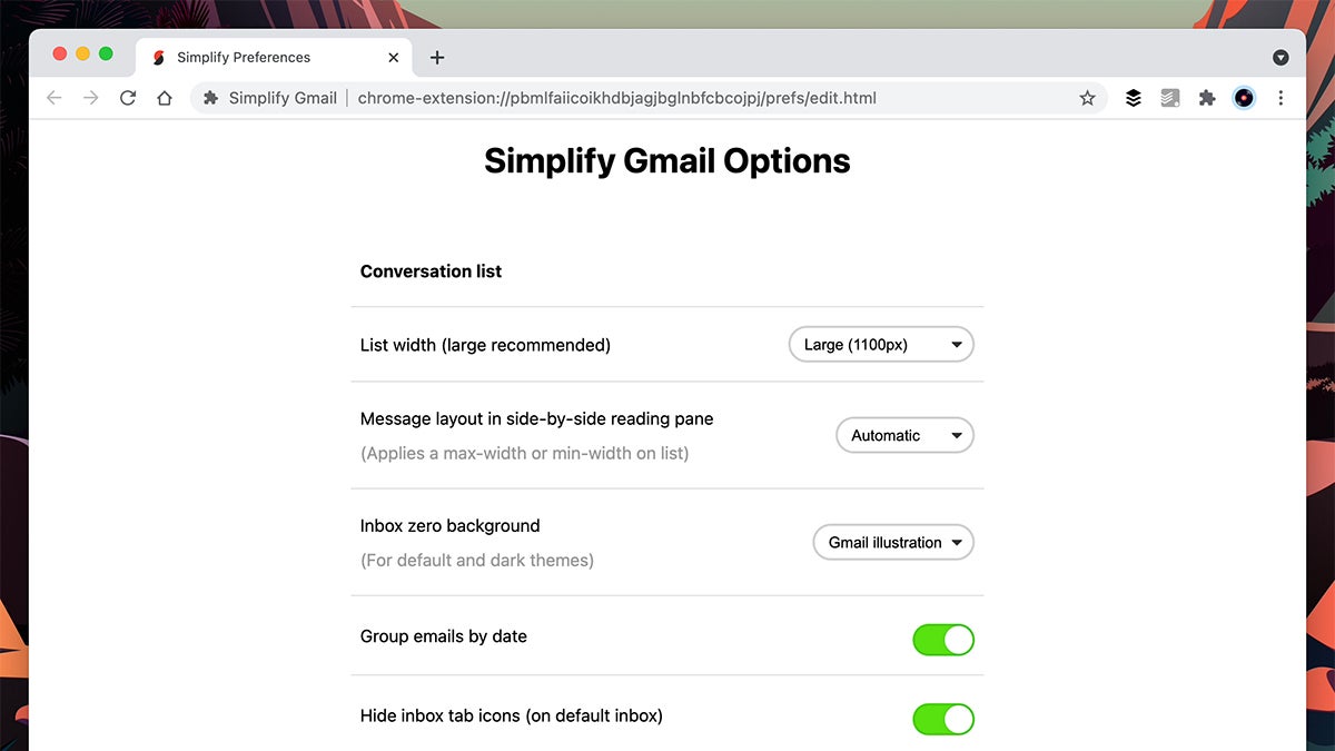 Screenshot: Simplify Gmail