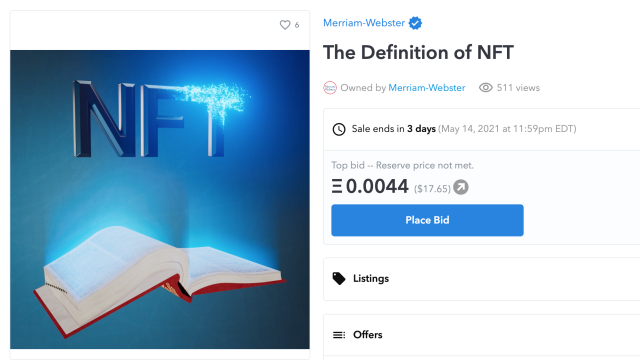 Merriam-Webster Is Selling the Definition of NFT as an NFT, Which Means You Can Own… Something, Sort Of