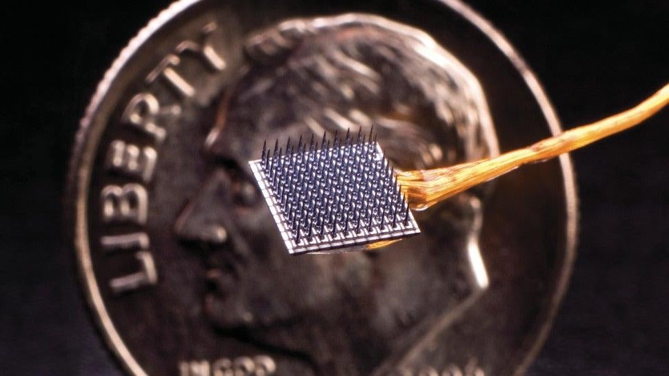 An electrode array used in the new study.  (Image: BrainGate)