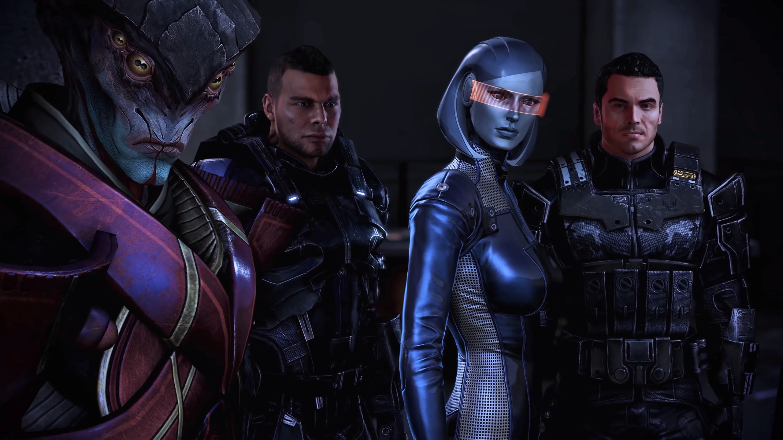 Kaidan (far right), alongside several other party members in Mass Effect 3. (Screenshot: Bioware/EA)