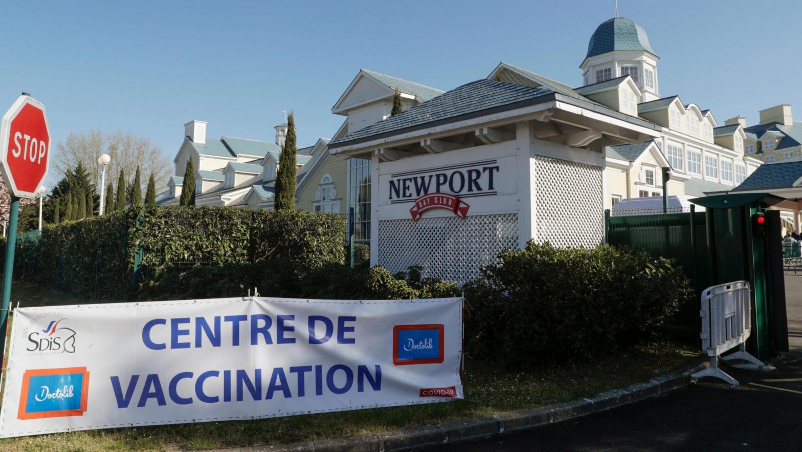 The entrance of a vaccination centre against the coronavirus at Disneyland Paris in Coupvray on April 24, 2021.  (Photo: Geoffrey Van Der Hasselt/AFP, Getty Images)
