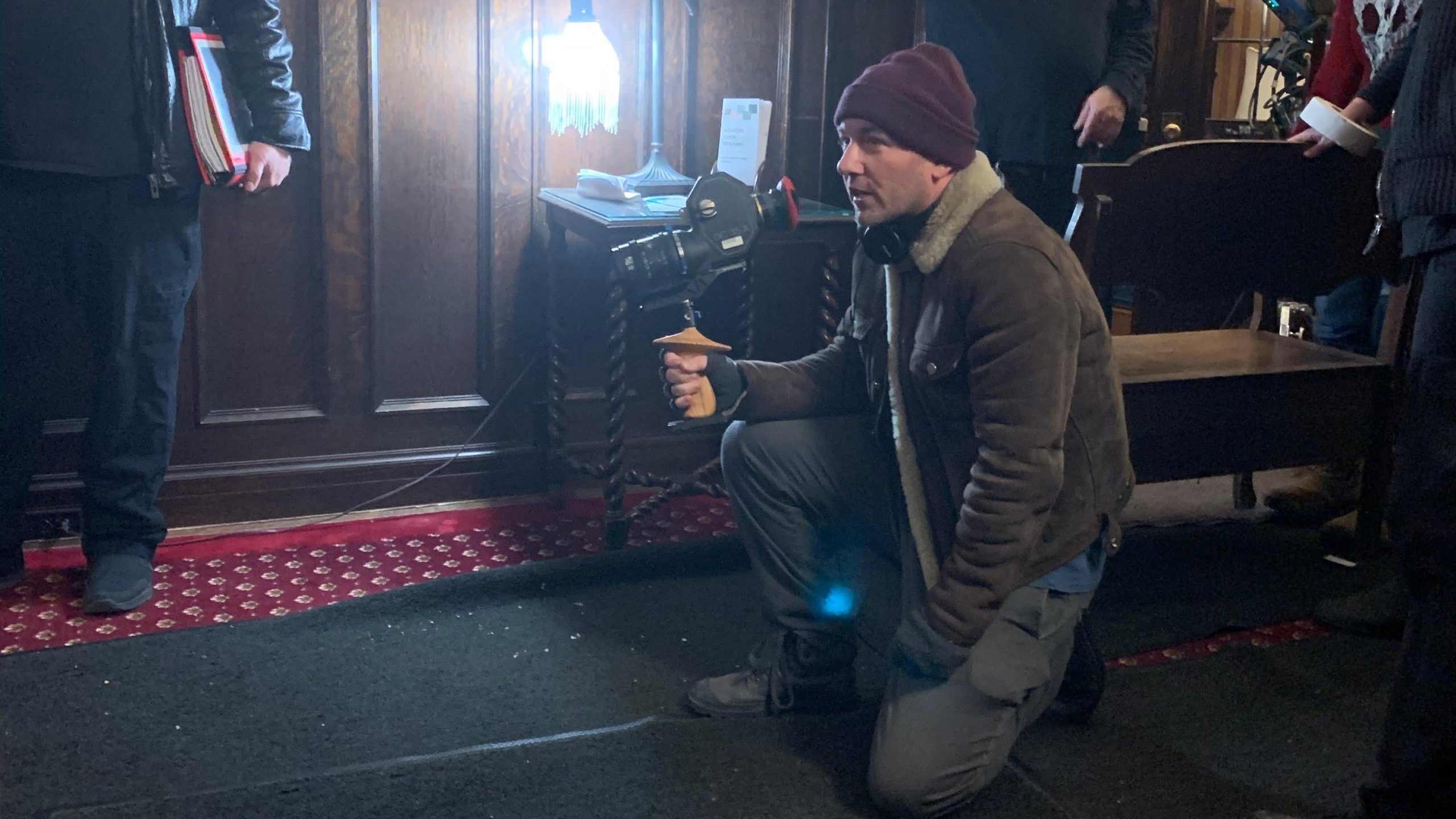 Simon Barrett on the set of Seance. (Image: RJLE Films/Shudder)
