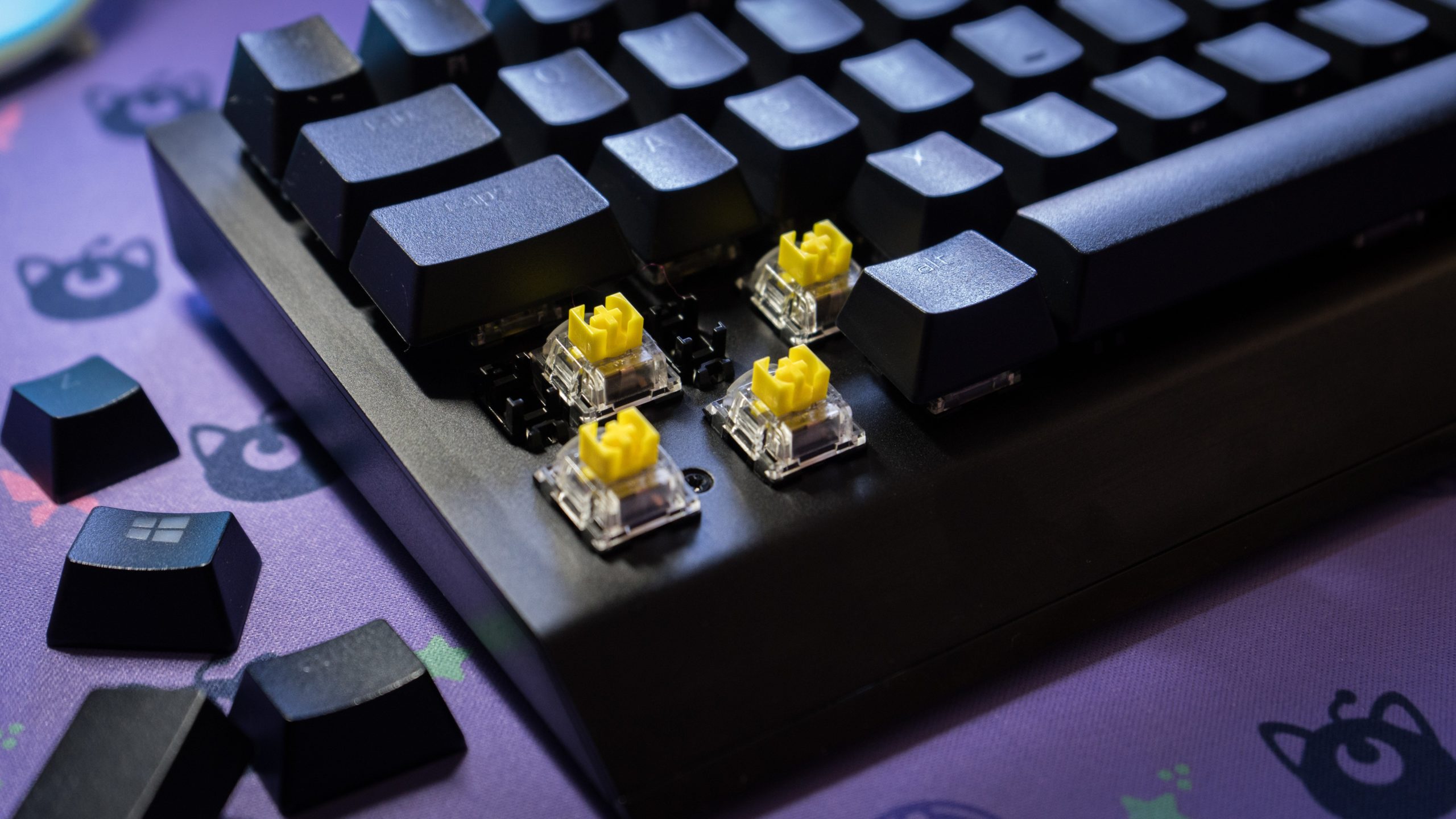 Easily swap Razer's default keycaps atop its Yellow Switches for your own.  (Photo: Florence Ion/Gizmodo)