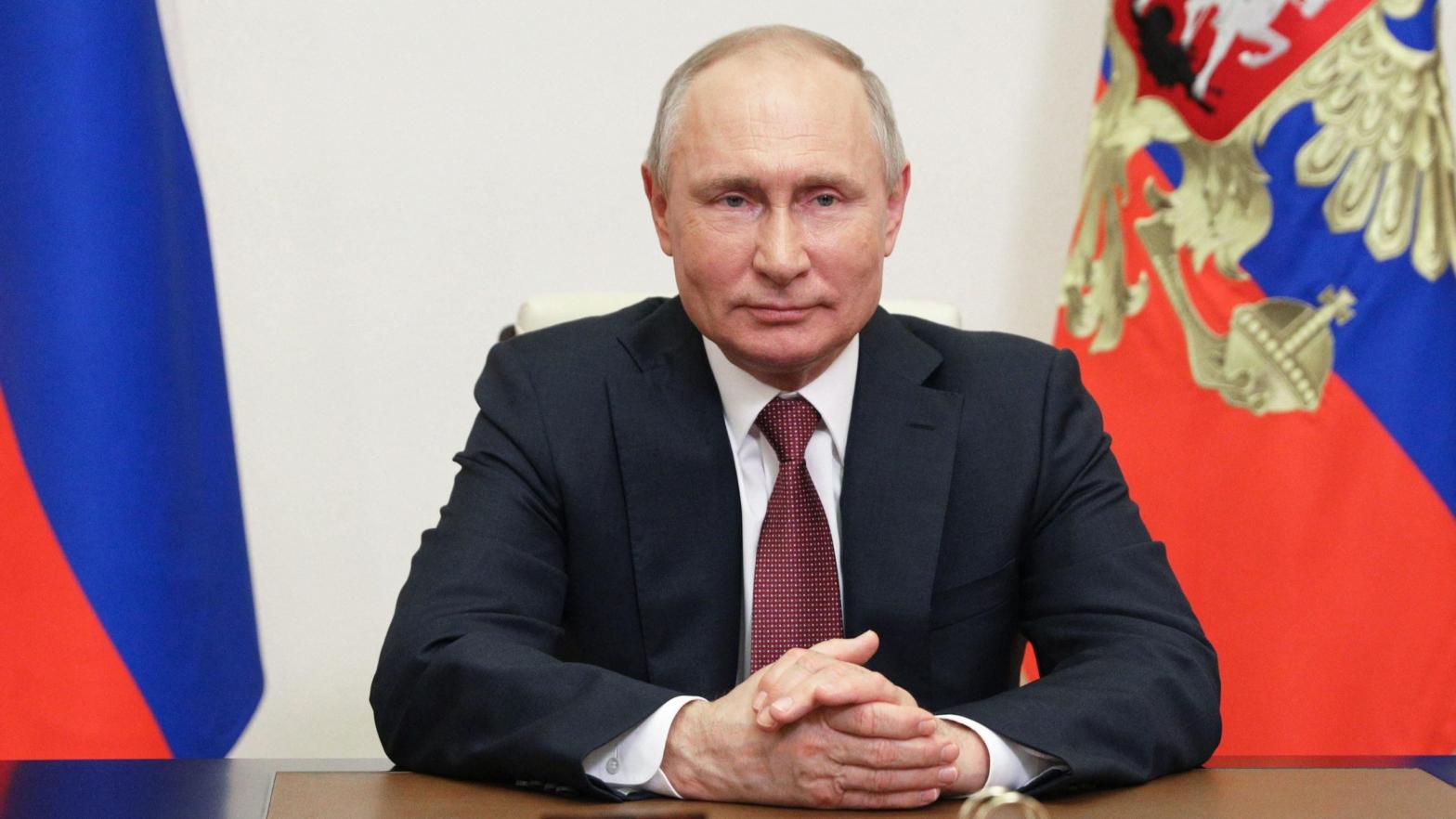Russian President Vladimir Putin makes a video message to the participants of the Russian Congress on Pediatric Oncology on May 27, 2021.  (Photo: Sergei ILYIN / Sputnik / AFP, Getty Images)