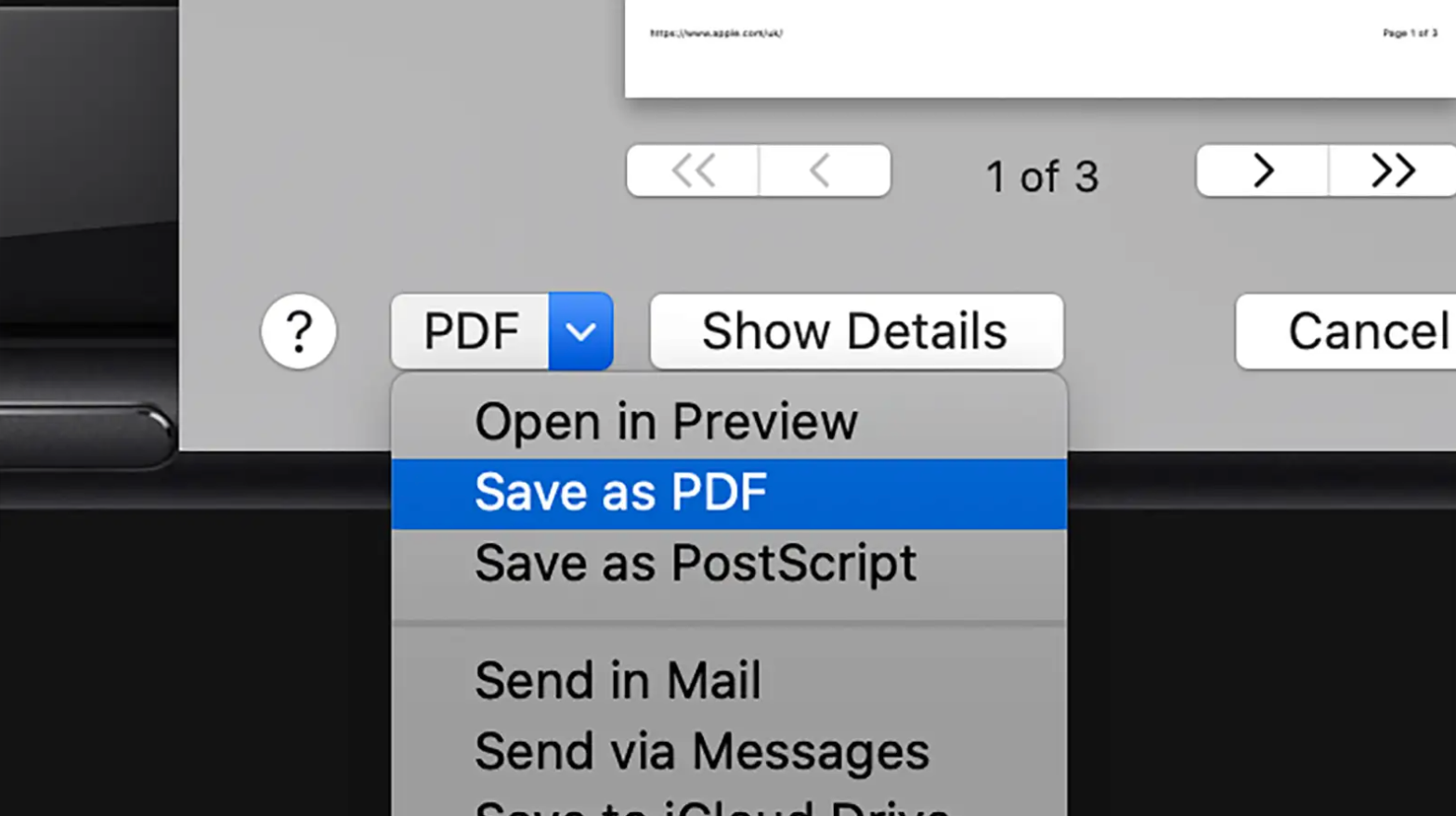 Saving PDFs from the print dialog in macOS. (Screenshot: Gizmodo)