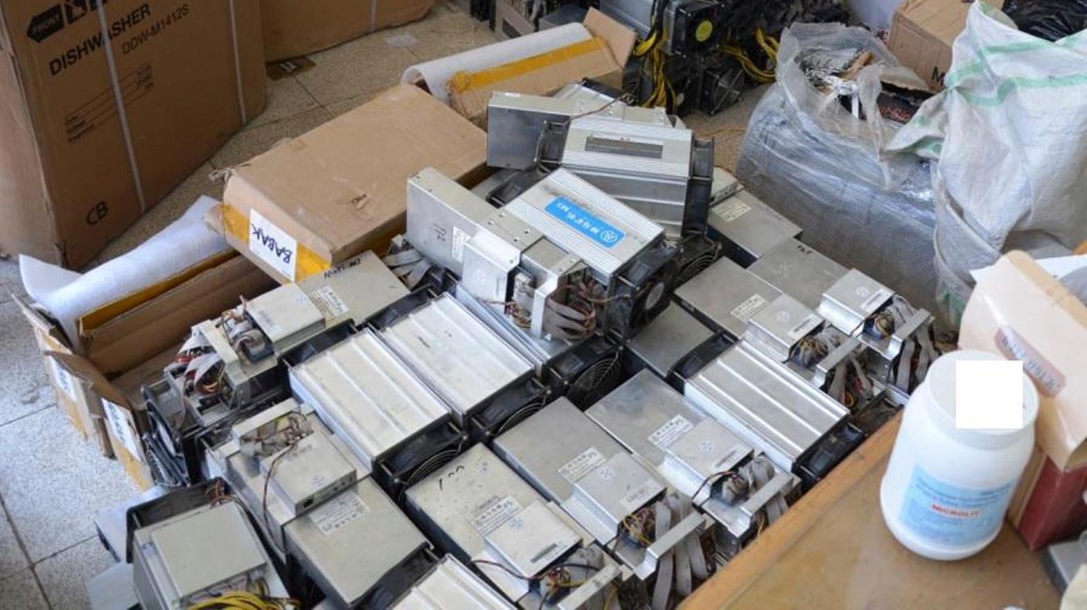 Boxes of machinery used in mining operations that were confiscated by police in Nazarabad, Iran. (Photo: Iran Police News Agency, AP)