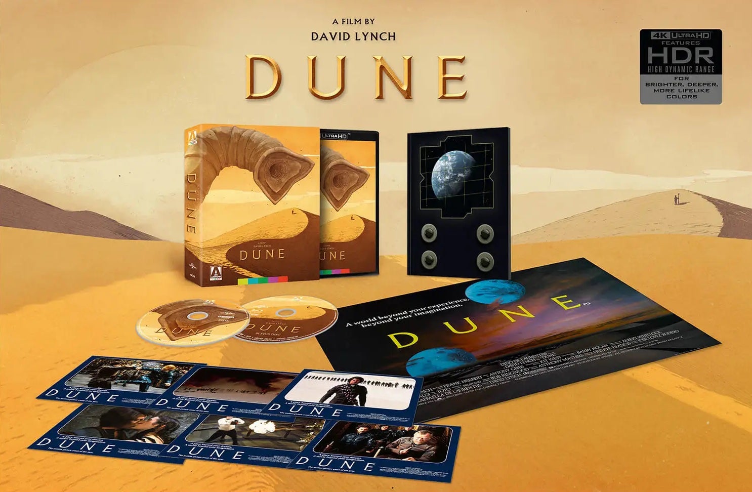 The contents of the Dune Limited Edition 4K Ultra HD set. (Image: Universal/Arrow Video)