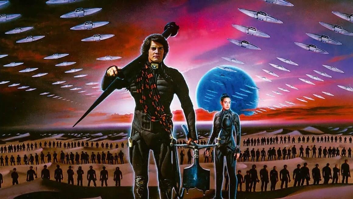 Paul Atreides (Kyle MacLachlan) and Chani (Sean Young) survey the world of Dune. (Image: Universal/Arrow Video)