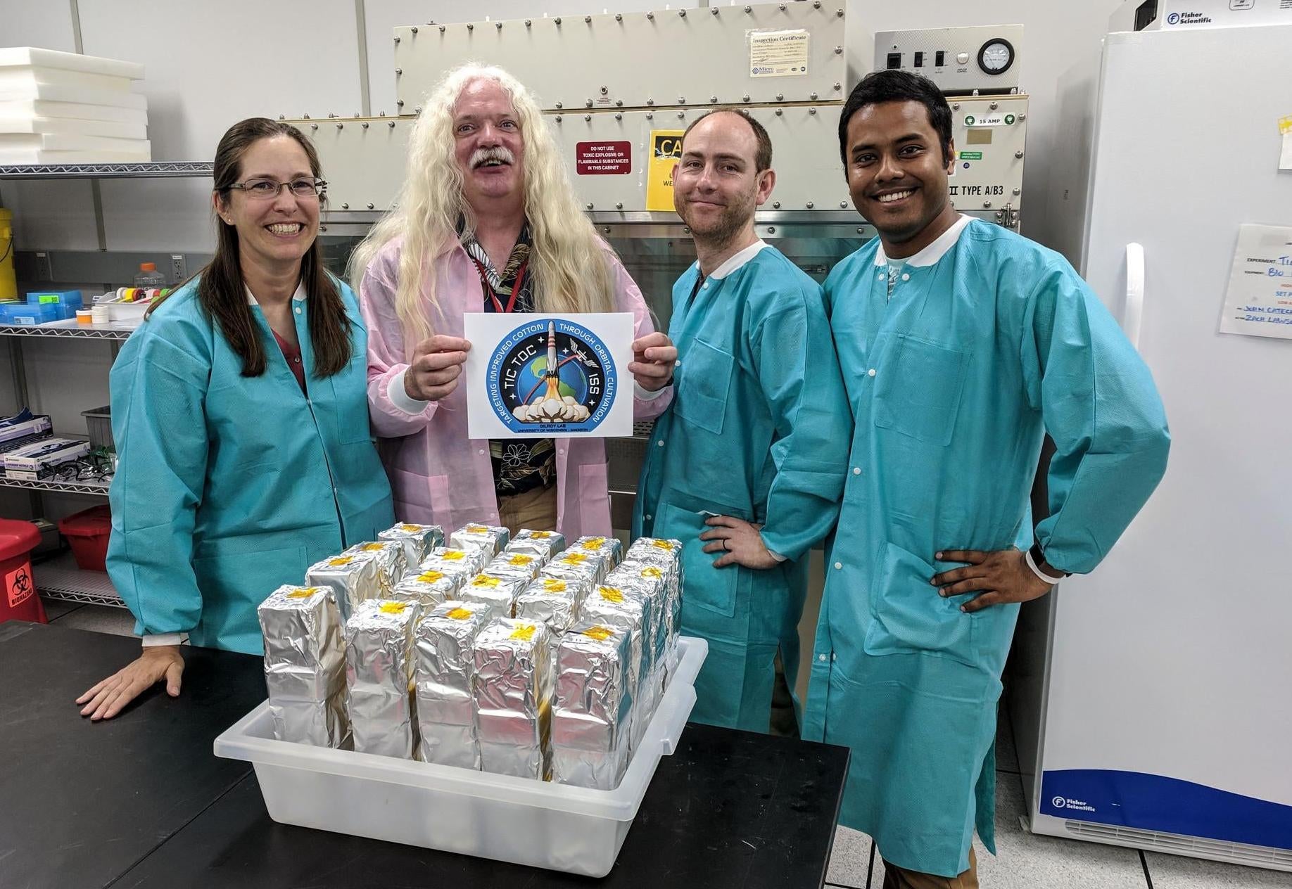 The Gilroy Lab TICTOC team. From left to right: Sarah Swanson, Simon Gilroy, Richard Barker, and Arkadipta Bakshi. (Image: Deb Wells/NASA)