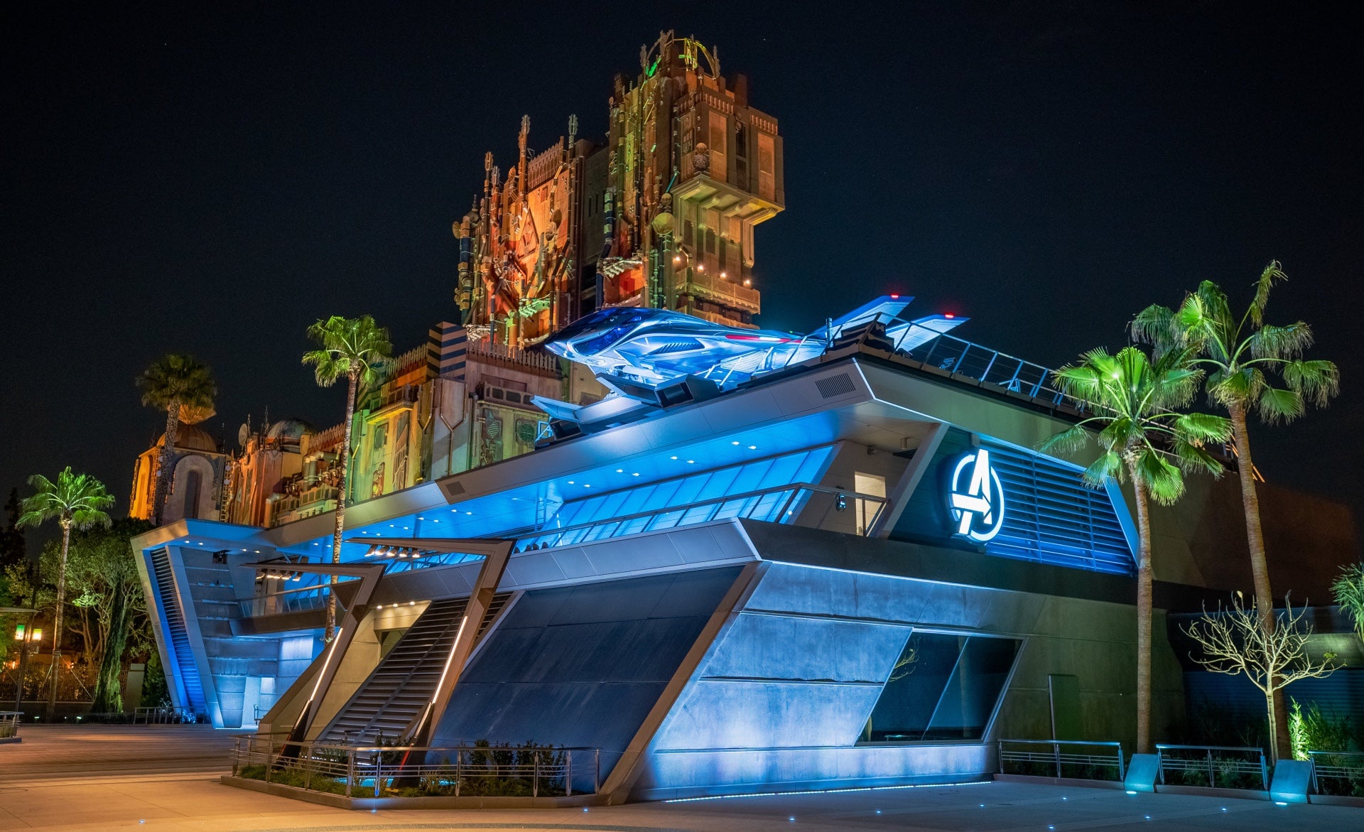 Avengers HQ, complete with Quinjet, is more of a set than anything right now. That could change in the future. (Photo: Disney Parks)