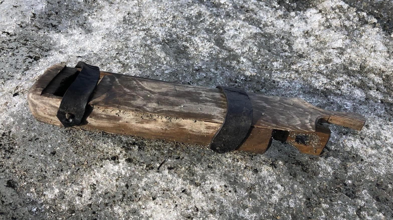The wooden box found on the Lendbreen ice patch in Norway's Breheimen National Park. (Image: The Glacier Archaeology Program Innlandet)