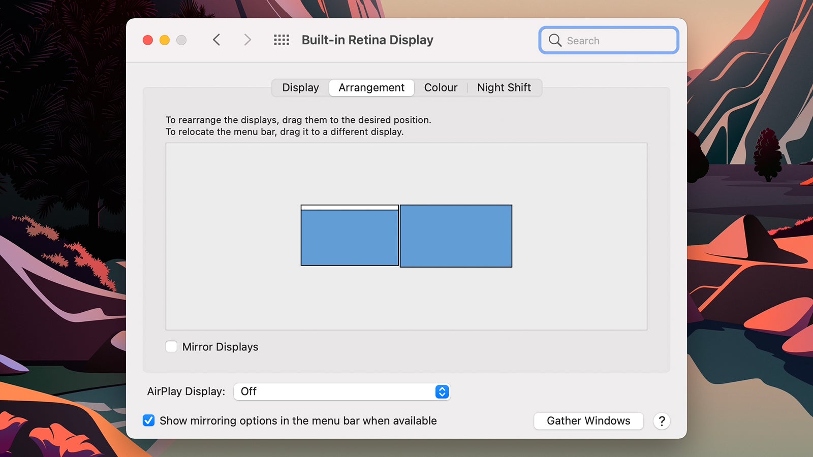Configuring two displays via macOS System Preferences. (Screenshot: Apple)