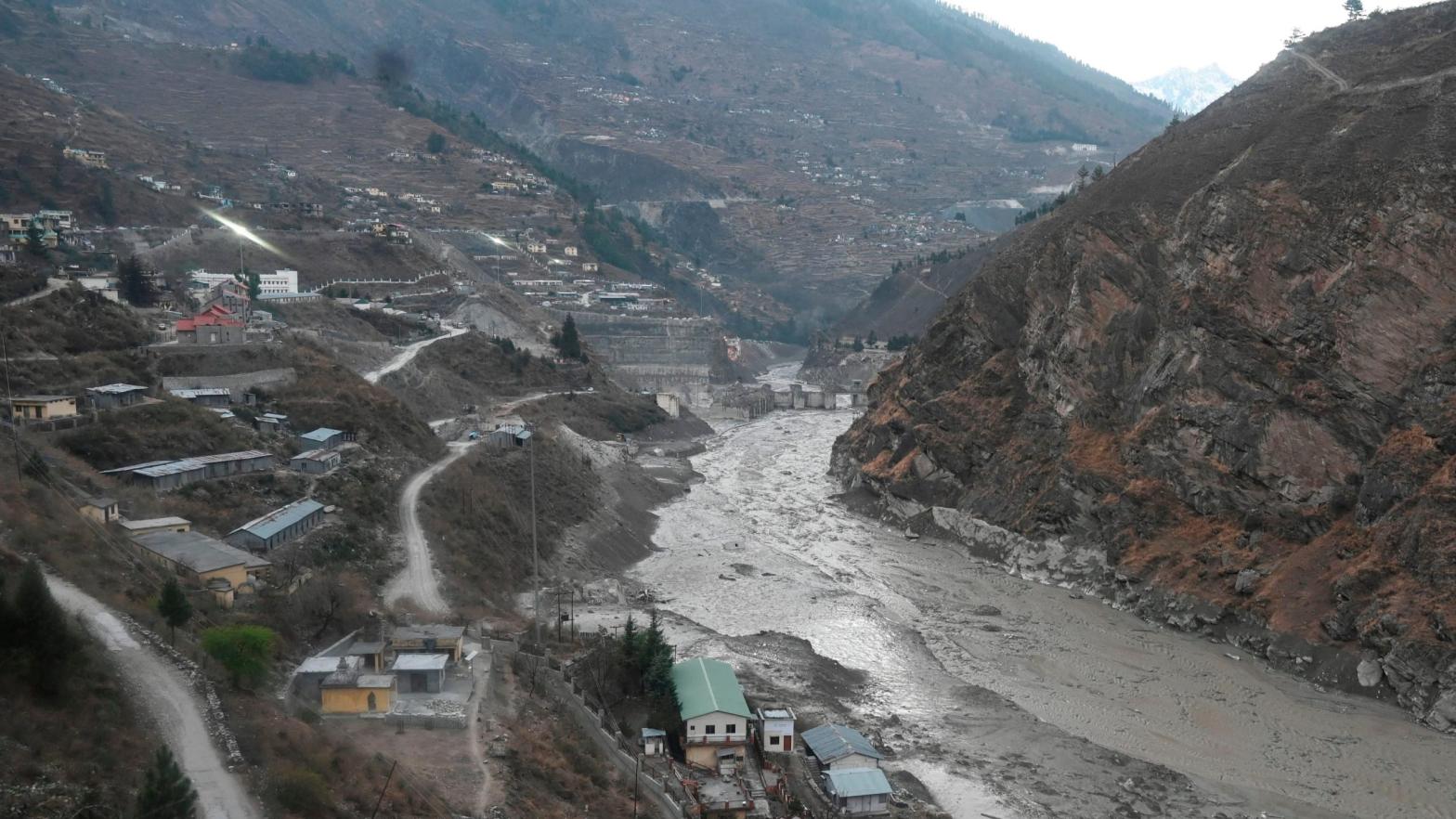 A general view shows the remains of a dam along a river in Tapovan of Chamoli district on February 8, 2021 destroyed following the flash flood.  (Photo: Sajjad Hussain / AFP, Getty Images)