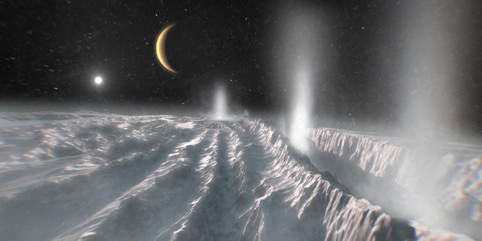 An artist's imagining of the surface of Saturn's icy moon Enceladus. (Illustration: ESA/Science Office)