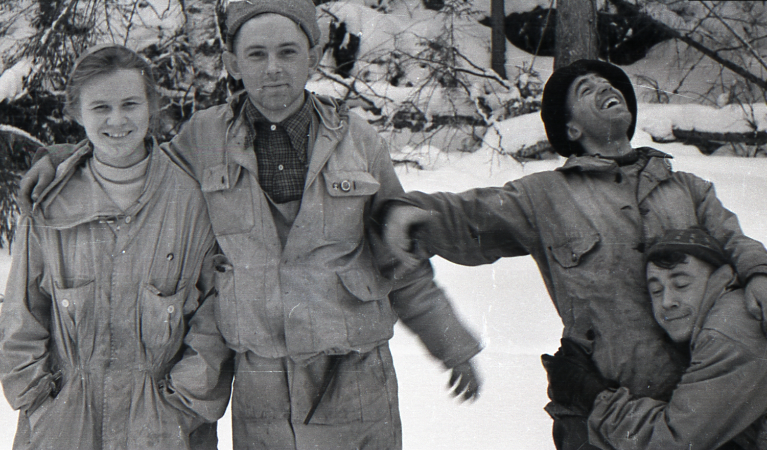 Some of the Dyatlov Pass hikers, seen in a vintage photo developed from the film they left behind (Image: 1091 Pictures)