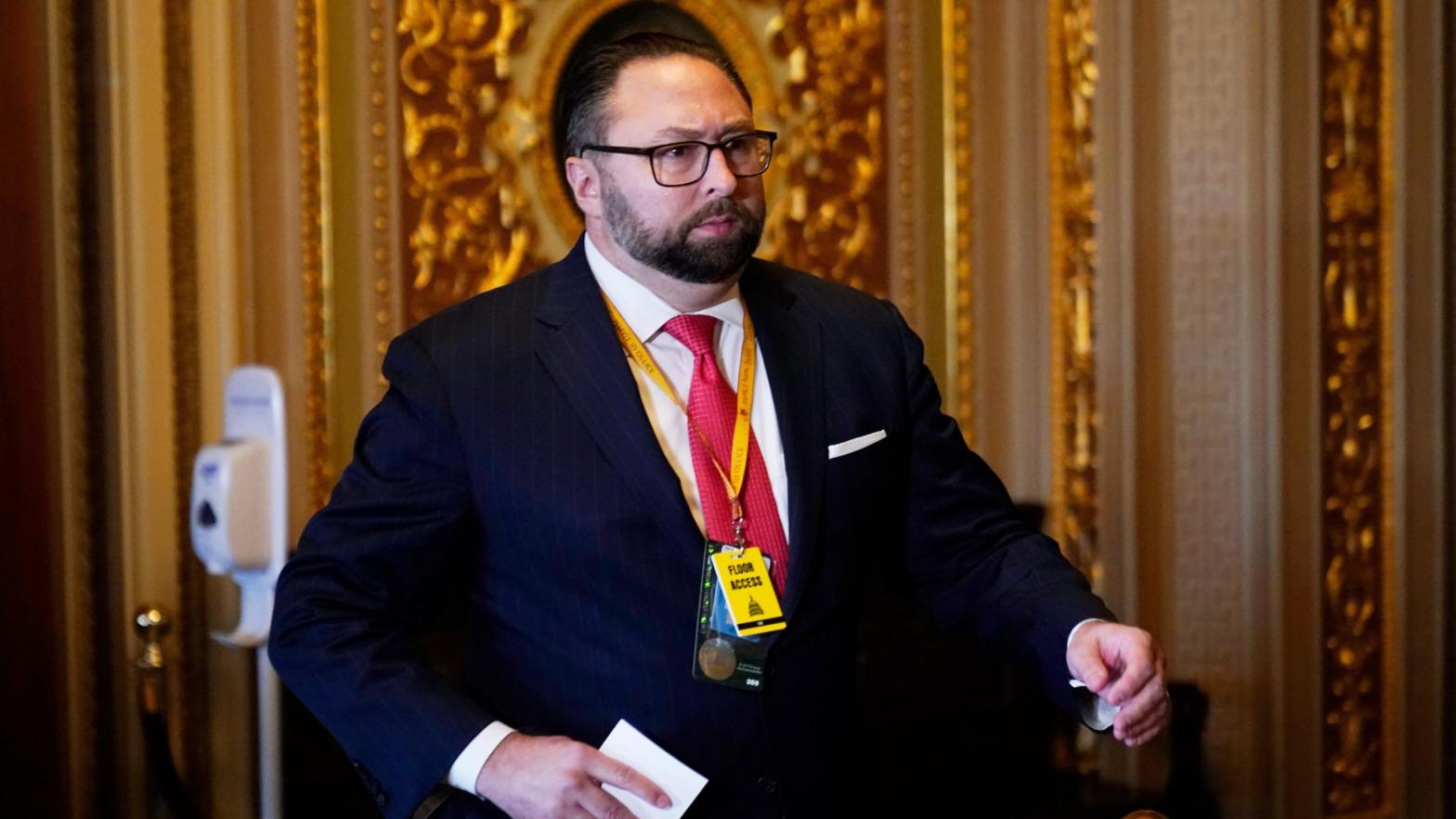 Trump aide Jason Miller at the U.S. Capitol on Feb. 9, 2021. (Photo: Andrew Harnik / AFP, Getty Images)