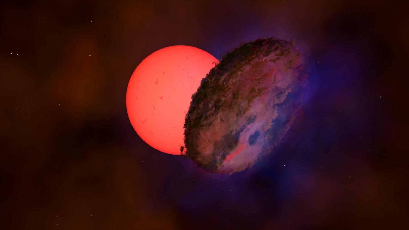 Artist's conception of the dark mystery object passing in front of the giant star.  (Image: Amanda Smith, University of Cambridge)