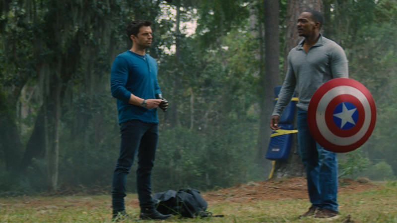Two guys, being dudes, hanging out and throwing shields. (Image: Marvel Studios)