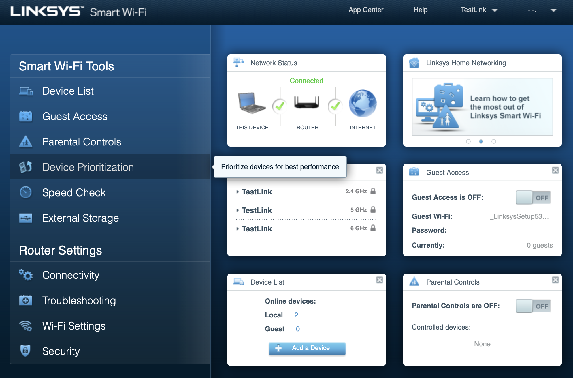 Linksys doesn't offer as many configuration options as some rival routers do. (Screenshot: Wes Davis/Gizmodo)