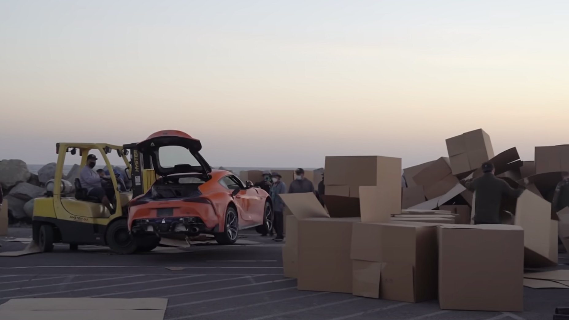 Yes, You Can Jump A Toyota Supra 30 Metres Into A Bunch Of Cardboard Boxes