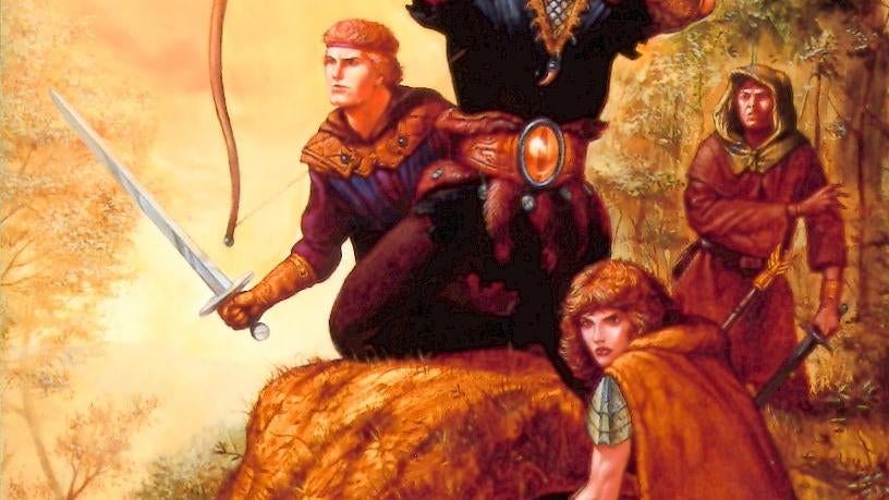 Inset of Jeff Easley's cover of Shadowdale. From left to right, that's Cyric, Kelemvor's torso, Midnight, and Adon. (Image: Wizards of the Coast)