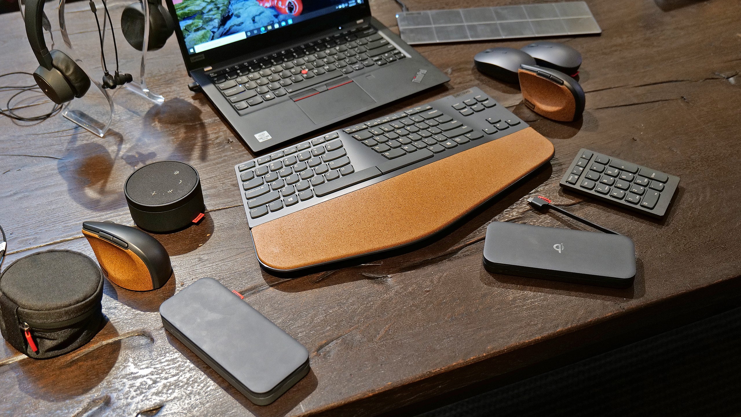 Lenovo's new line of Lenovo Go accessories includes everything from wireless keyboards and mice to power banks, portable speakers, headsets, and more.  (Photo: Sam Rutherford)