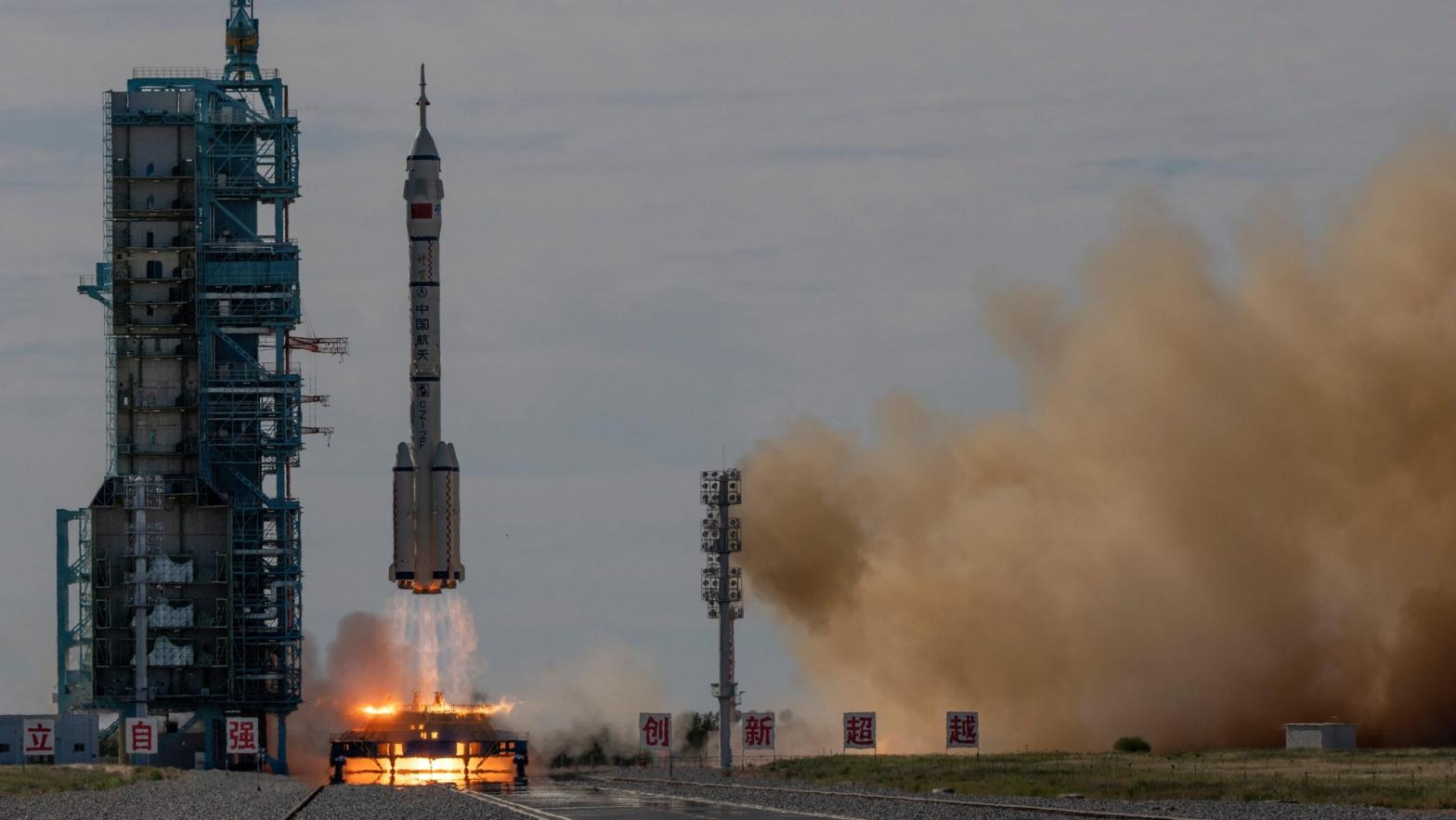 The Shenzhou-12 spacecraft from China's Manned Space Agency onboard the Long March-2F rocket launches with three Chinese astronauts onboard at the Jiuquan Satellite Launch Centre on June 17, 2021 in Jiuquan, Gansu province, China. (Photo: Kevin Frayer, Getty Images)