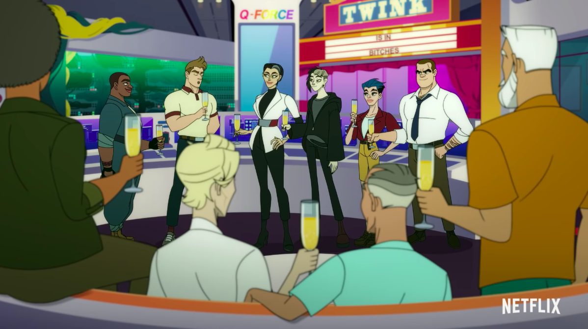 The members of Q-Force gathering at their base. (Image: Netflix)