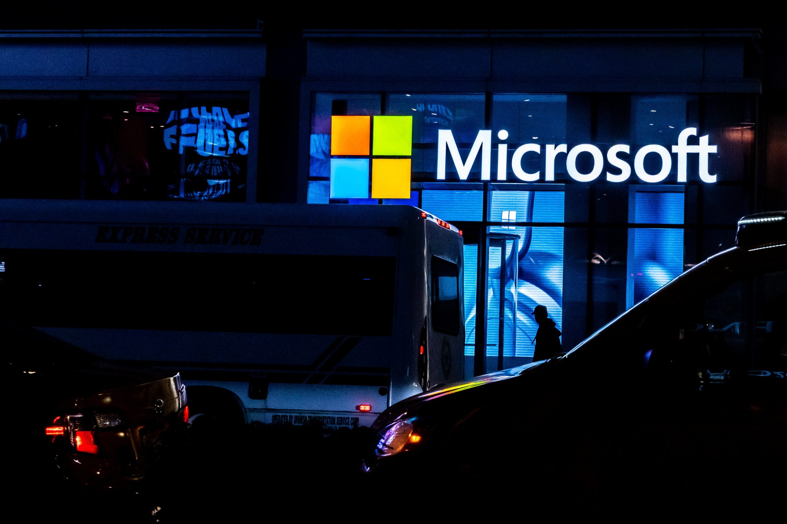 A signage of Microsoft is seen on March 13, 2020 in New York City.  (Photo: Jeenah Moon, Getty Images)