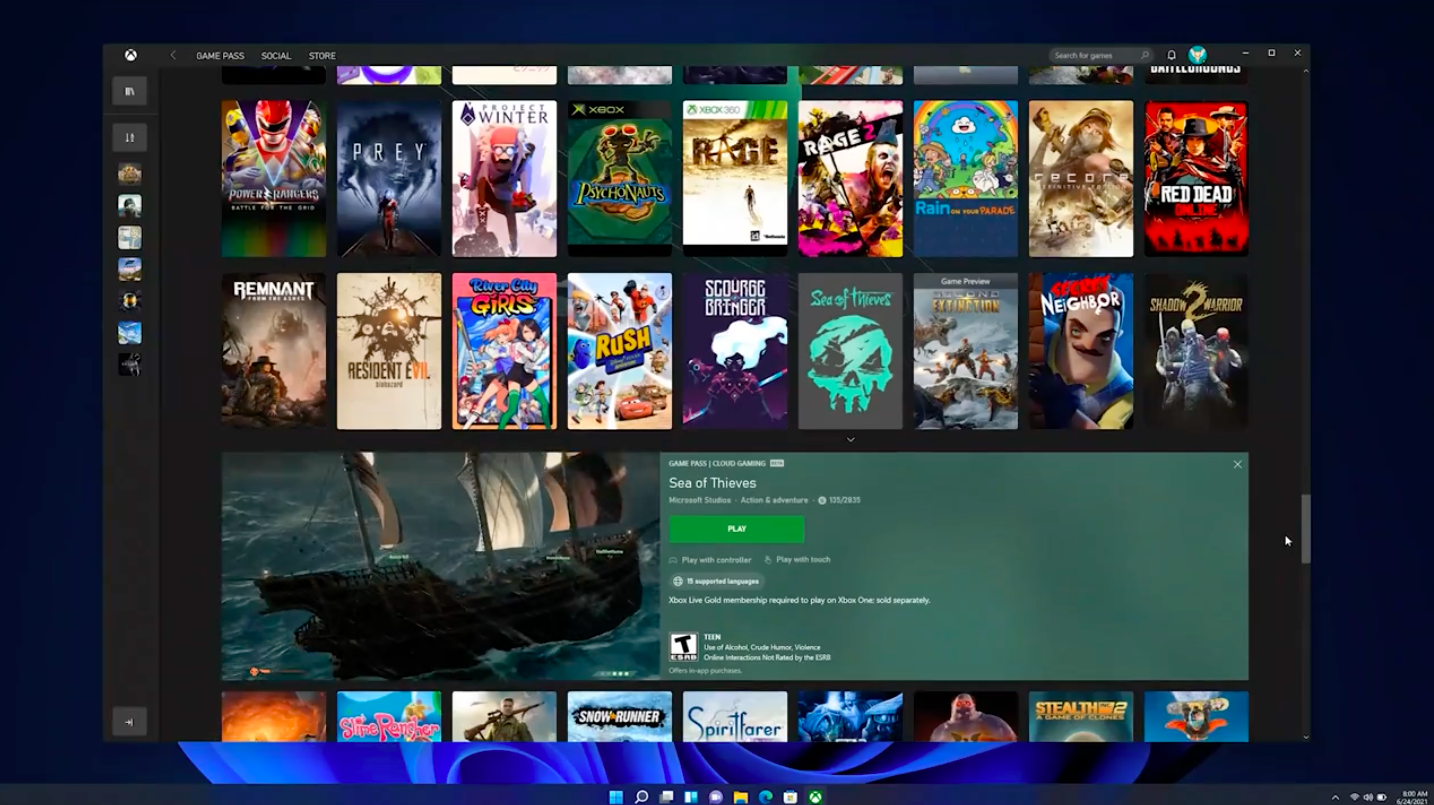 Microsoft will integrate Xbox Games right into Windows 11.  (Screenshot: Microsoft)