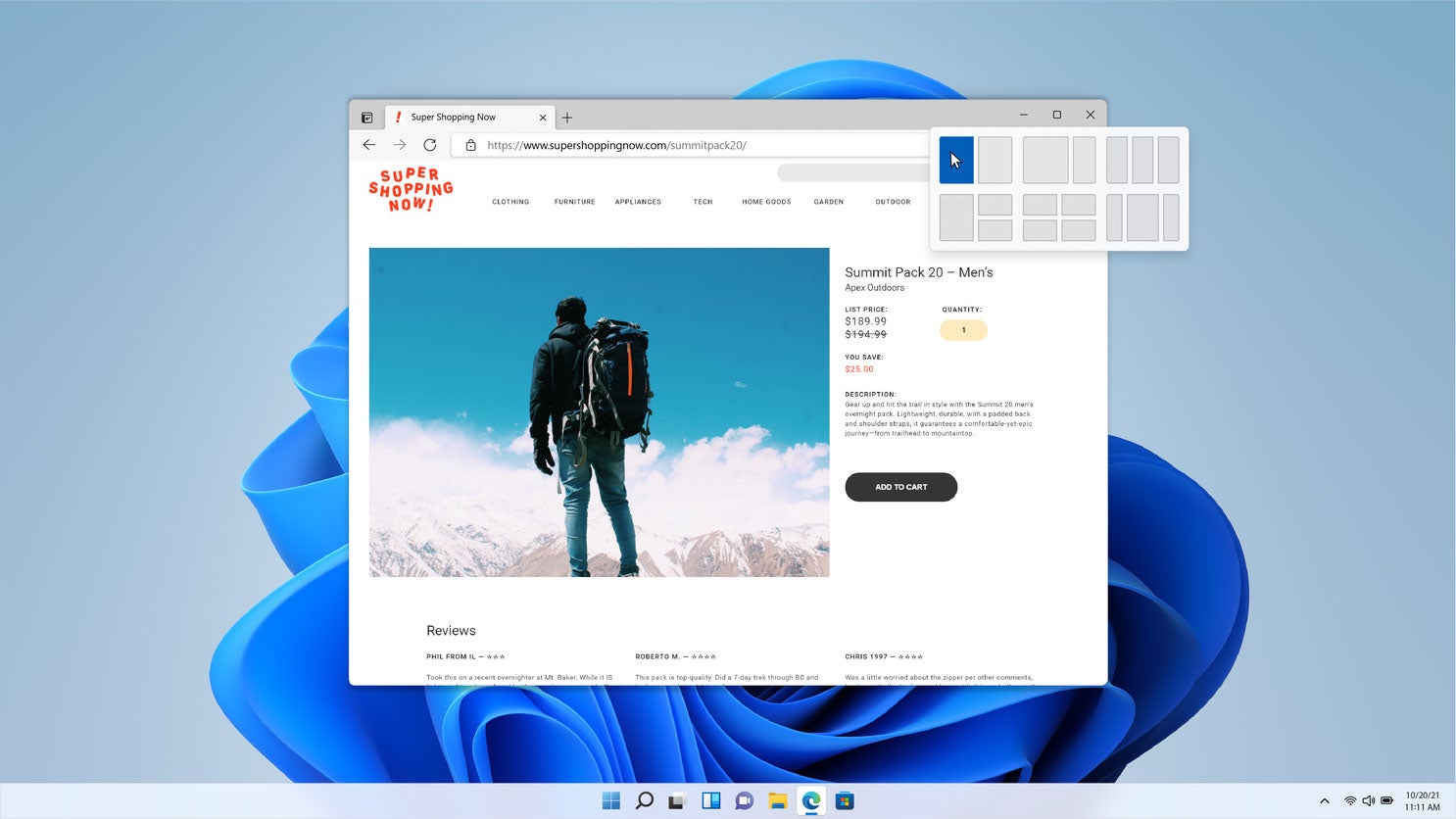 One of the best Windows features will get even better thanks to new Snap Layouts.  (Image: Microsoft)