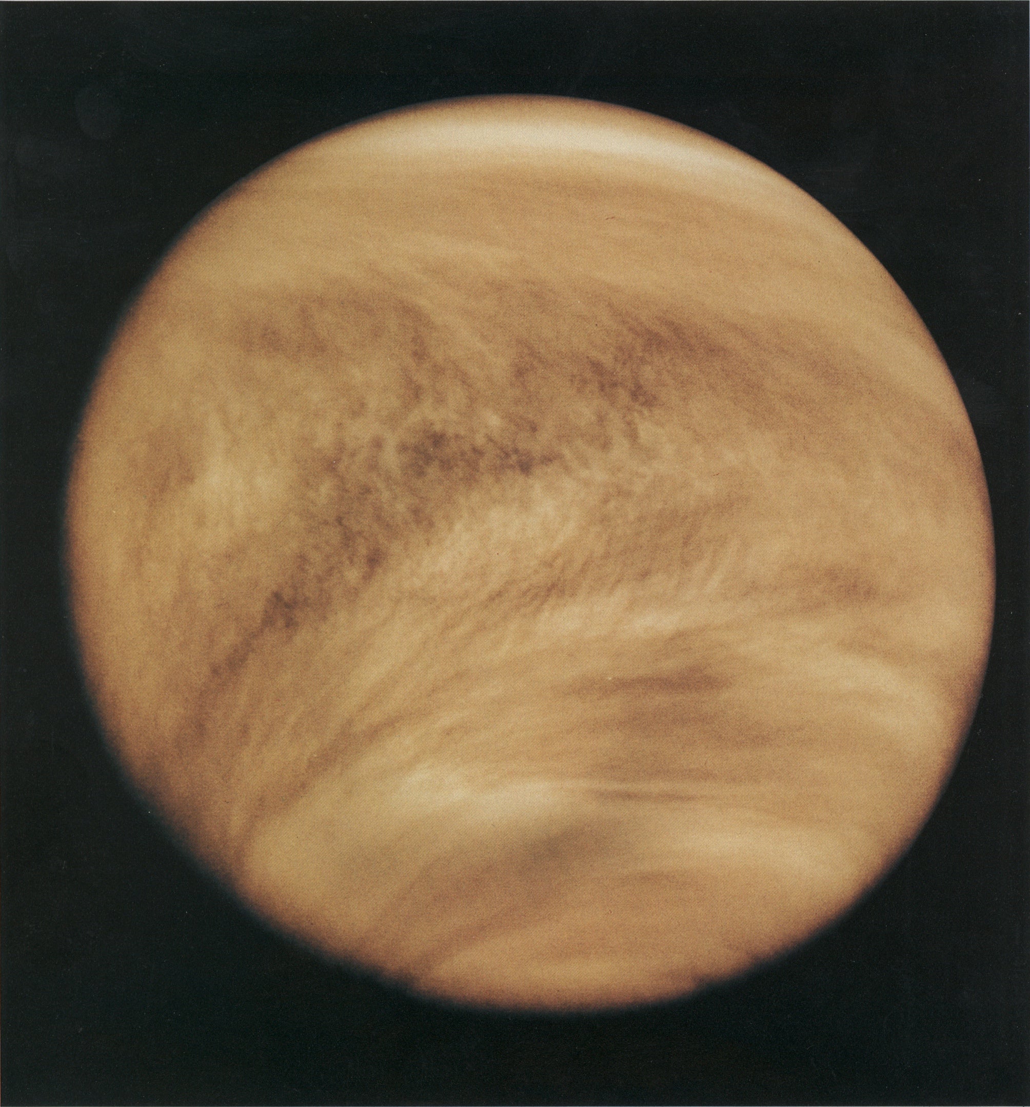 Venus's clouds seen in ultraviolet by the Pioneer Venus Orbiter in 1979. (Image: Wikimedia Commons)