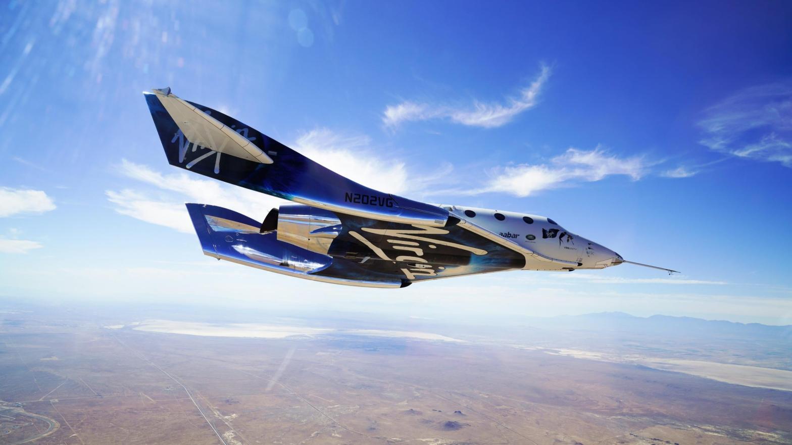 VSS Unity gliding back home after its second supersonic flight in 2018. (Image: Virgin Galactic)