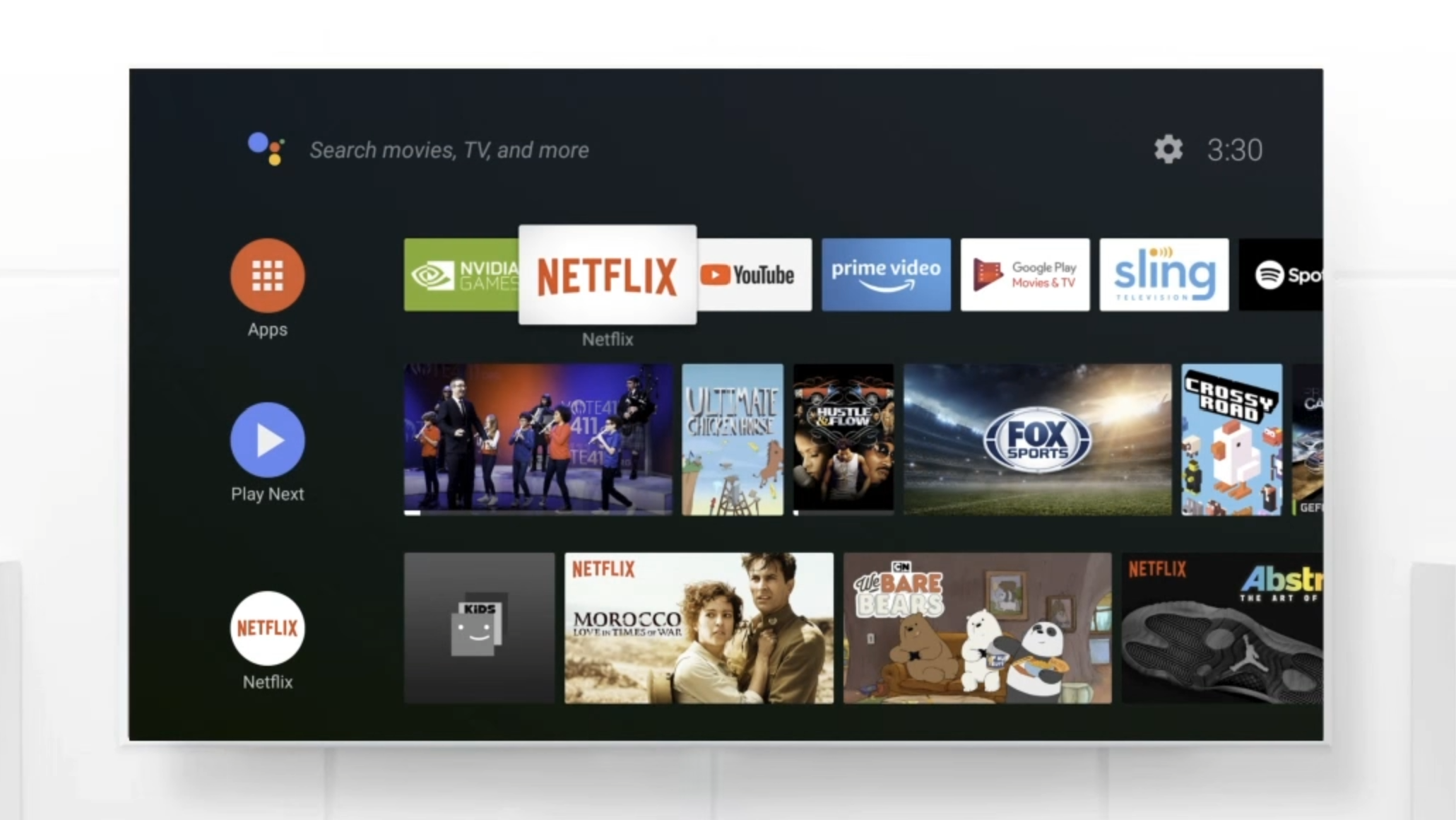 Here's an example of how the Android TV home screen looked like in a previous update.  (Image: Nvidia)