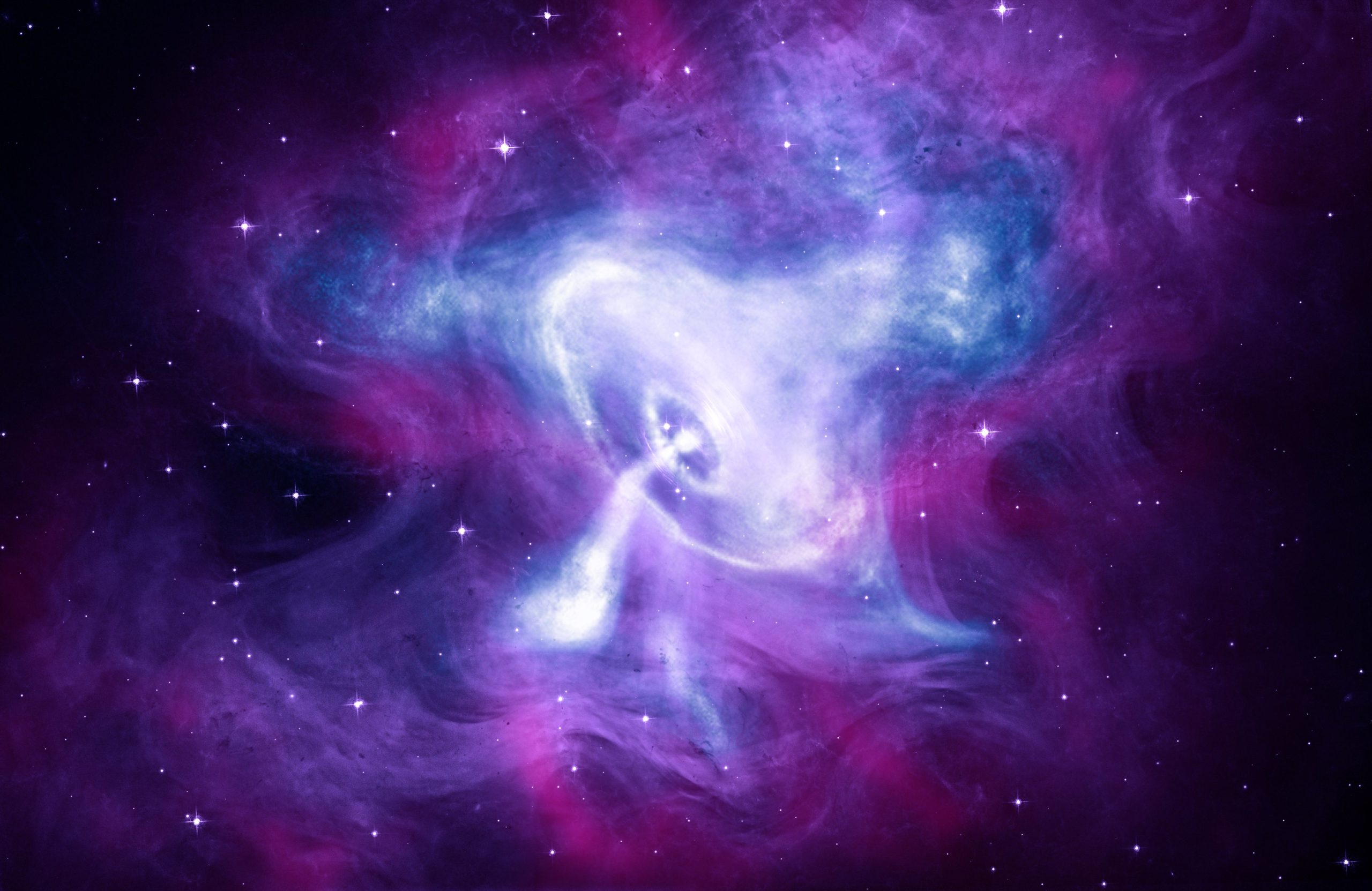 A 2018 composite image of the Crab Nebula, made with data from the Chandra X-ray Observatory, the Hubble Space Telescope, and the Spitzer Space Telescope. (Image: X-ray: NASA/CXC/SAO; Optical: NASA/STScI; Infrared: NASA-JPL-Caltech)